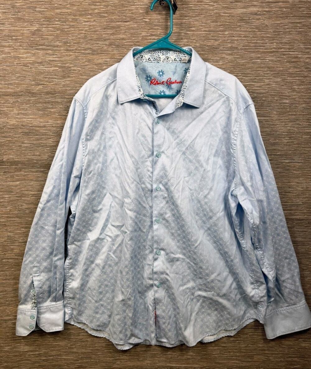 Robert Graham Classic Fit Button Down Shirt Size 3XL Blue Long Sleeve Cotton